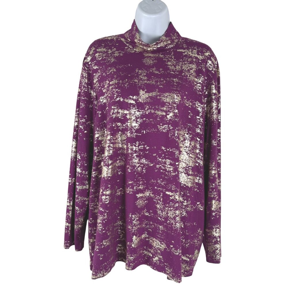 Chico's Foil Mock Tee Top Size 4 Long Sleeve Knit Touch Of Cool NWT‎ TP-3607